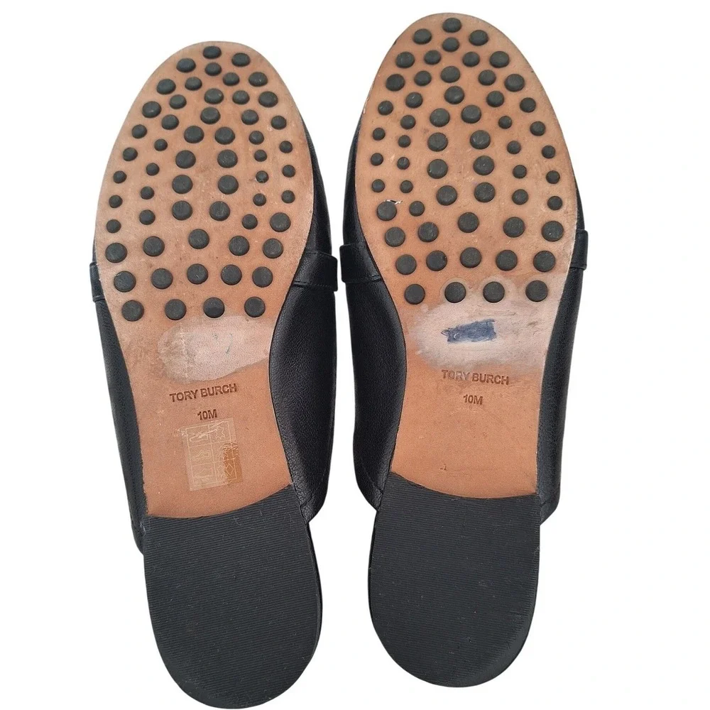 Tory Burch Black Leather Loafers Mules Slides Shoes Size 10.M